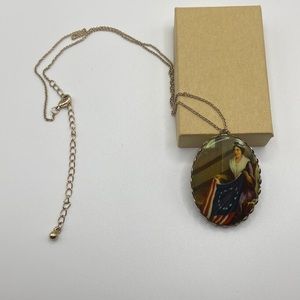 Vintage cameo lady with flag necklace